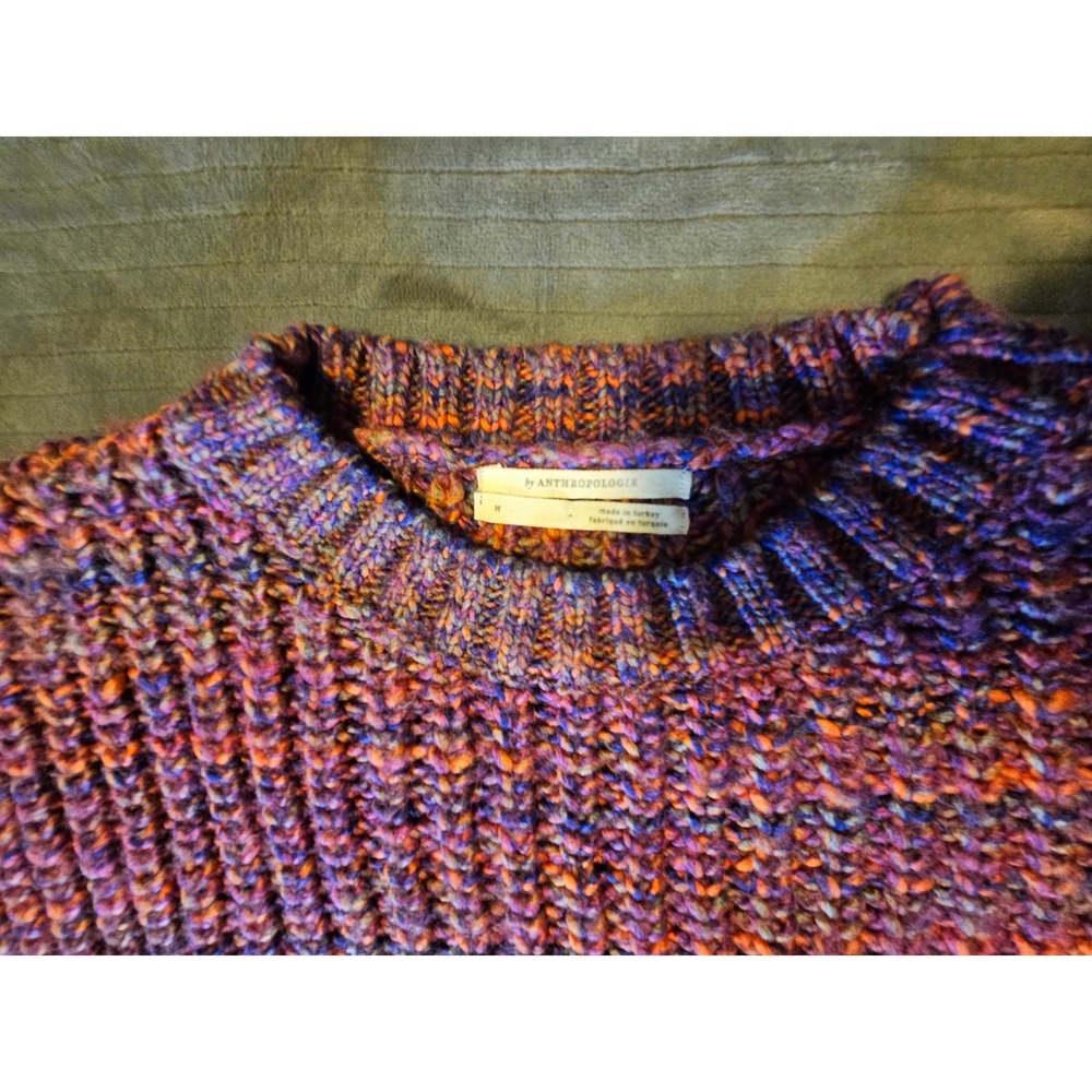 Anthropologie Space Dye Chunky Knit Sweater Purple Orange Multi Crew Neck Med